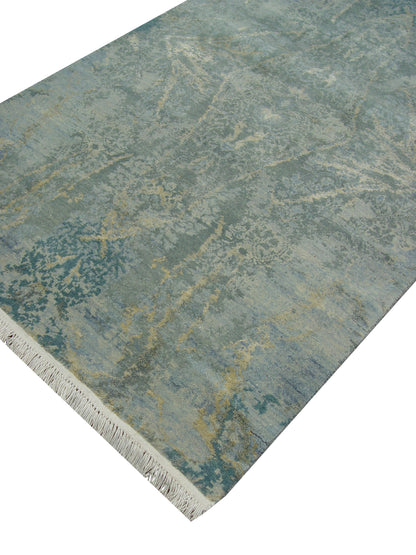Grey and Blue, Silk and Wool Regular Modern Handknotted 3.0x4.11Ft 92x150Cms Area Rug