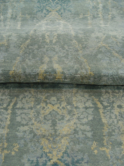 Grey and Blue, Silk and Wool Regular Modern Handknotted 3.0x4.11Ft 92x150Cms Area Rug