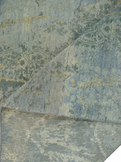Grey and Blue, Silk and Wool Regular Modern Handknotted 3.0x4.11Ft 92x150Cms Area Rug