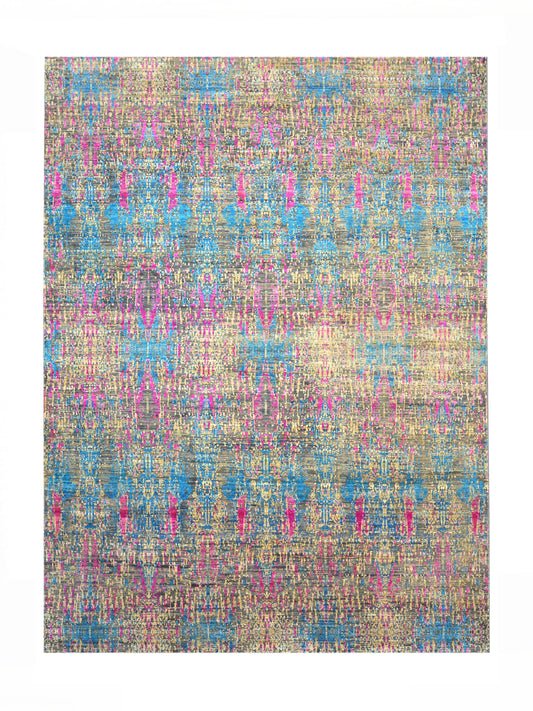 Blue, Grey Sari Silk Modern Handknotted Area Rug 8.10x12.1ft 269x369Cms