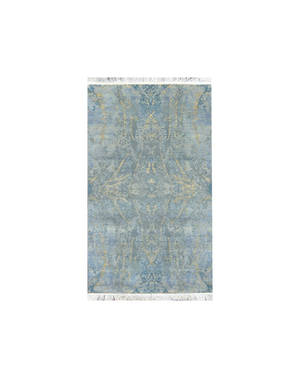 Blue and Grey, Silk and Wool Regular Modern Handknotted 3.0x5.0Ft 90x152Cms Area Rug