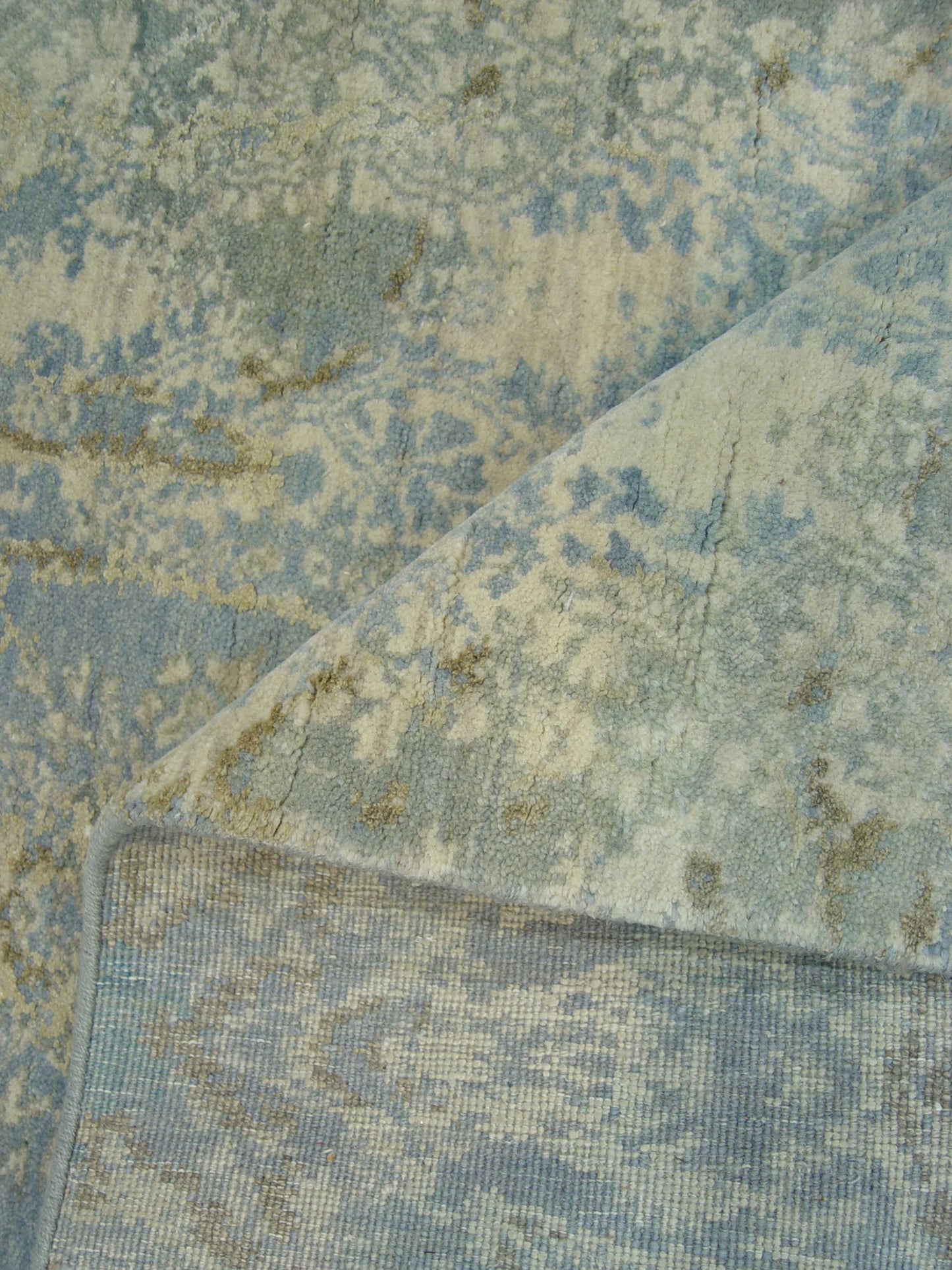 Blue and Grey, Silk and Wool Regular Modern Handknotted 3.0x5.0Ft 90x152Cms Area Rug