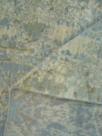 Blue and Grey, Silk and Wool Regular Modern Handknotted 3.0x5.0Ft 90x152Cms Area Rug