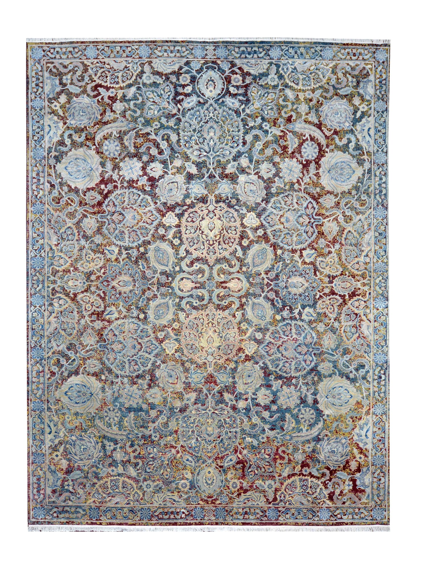 Blue Multy, Sari Silk and Wool Oxidized Traditional Handknotted 9.0x12.0Ft 275x365Cms Area Rug