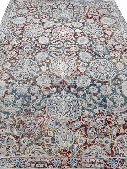 Blue Multy, Sari Silk and Wool Oxidized Traditional Handknotted 9.0x12.0Ft 275x365Cms Area Rug