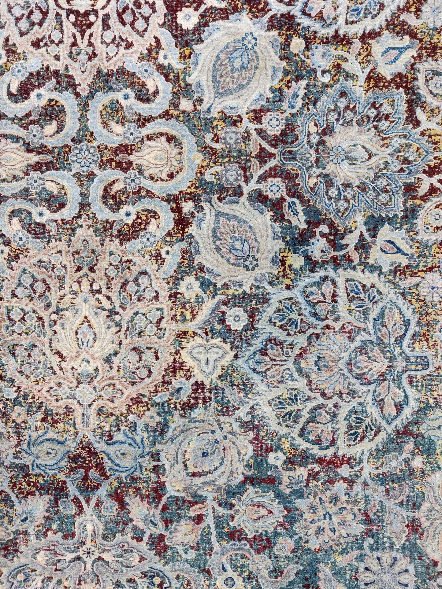 Blue Multy, Sari Silk and Wool Oxidized Traditional Handknotted 9.0x12.0Ft 275x365Cms Area Rug