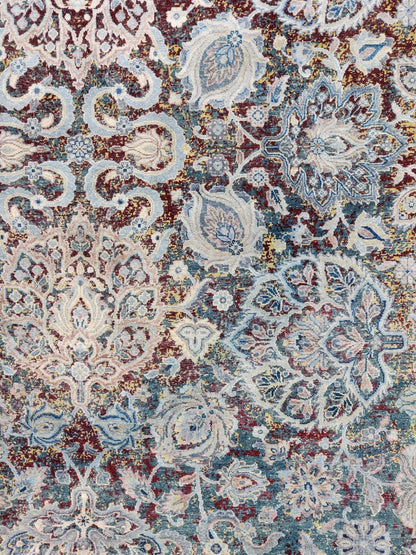 Blue Multy, Sari Silk and Wool Oxidized Traditional Handknotted 9.0x12.0Ft 275x365Cms Area Rug