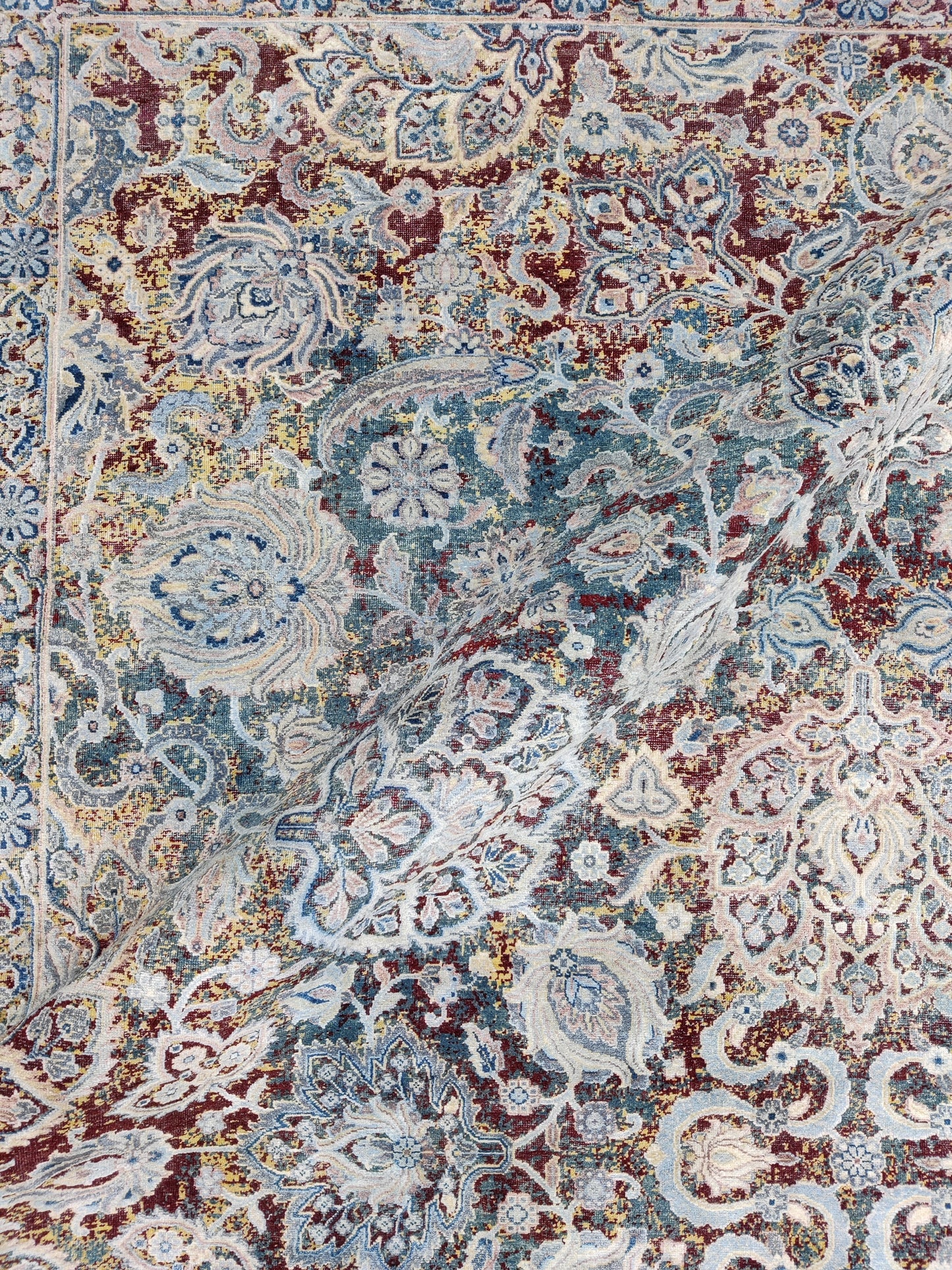 Blue Multy, Sari Silk and Wool Oxidized Traditional Handknotted 9.0x12.0Ft 275x365Cms Area Rug