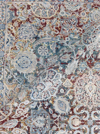 Blue Multy, Sari Silk and Wool Oxidized Traditional Handknotted 9.0x12.0Ft 275x365Cms Area Rug