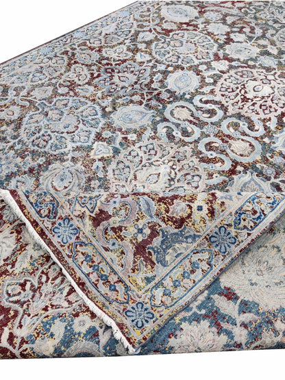 Blue Multy, Sari Silk and Wool Oxidized Traditional Handknotted 9.0x12.0Ft 275x365Cms Area Rug