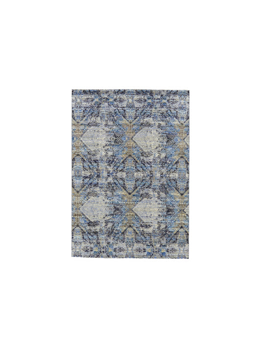 Blue Multi Silk Wool Modern Handknotted Area Rug 4.0x6.0Ft 121x182Cms