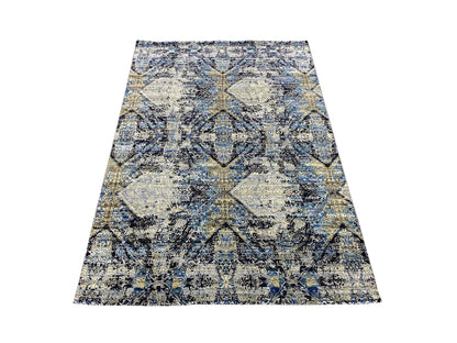 Blue Multi Silk Wool Modern Handknotted Area Rug 4.0x6.0Ft 121x182Cms