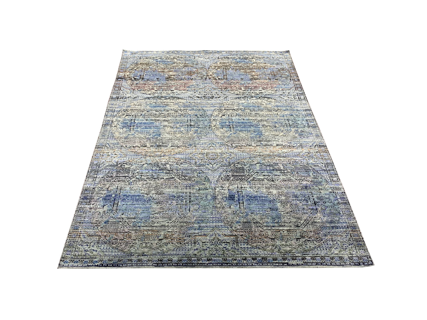 Blue Multi Silk, Wool Modern Area Rug 4.10x7.0ft 148x214Cms