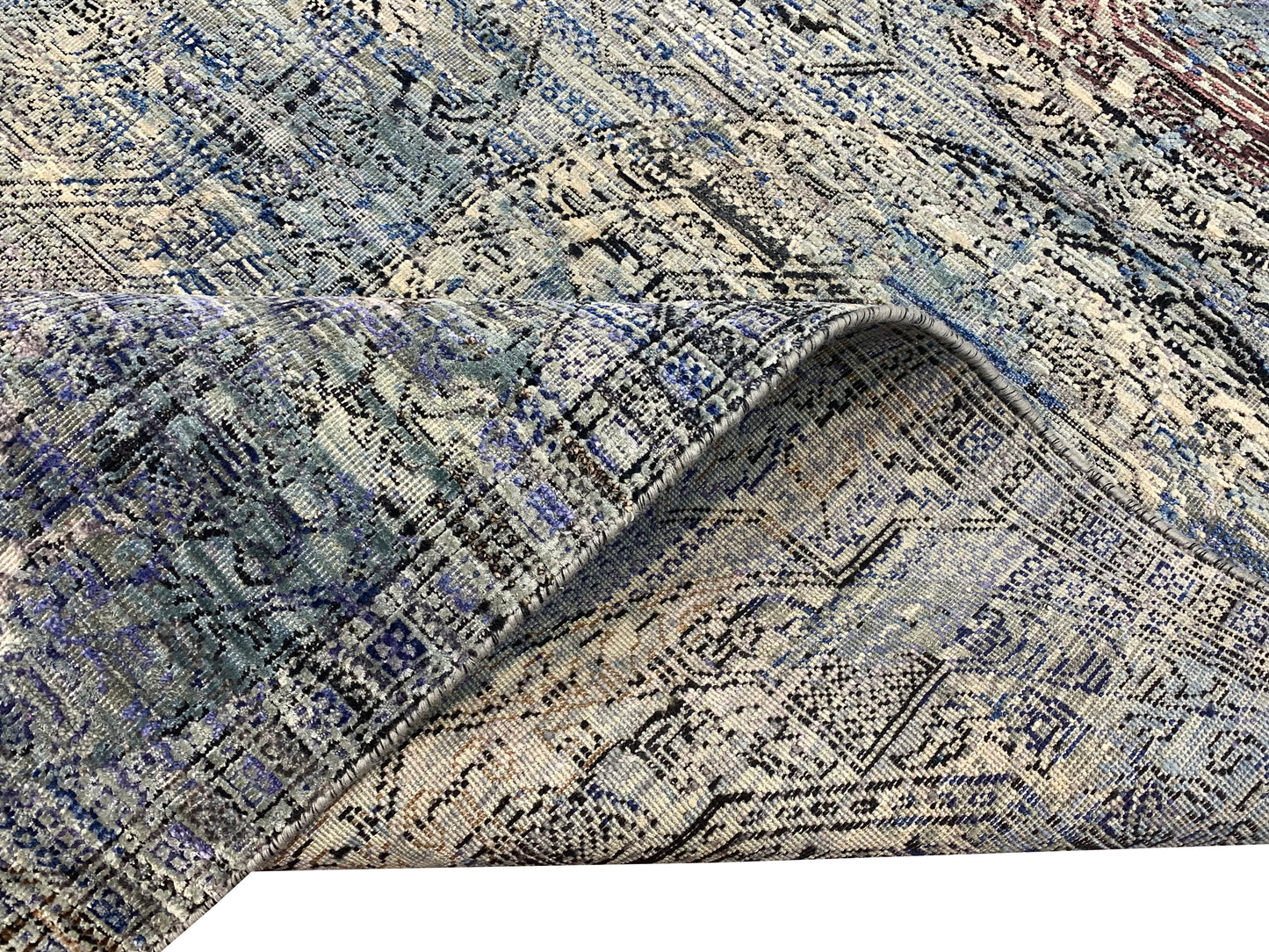 Blue Multi Silk, Wool Modern Area Rug 4.10x7.0ft 148x214Cms