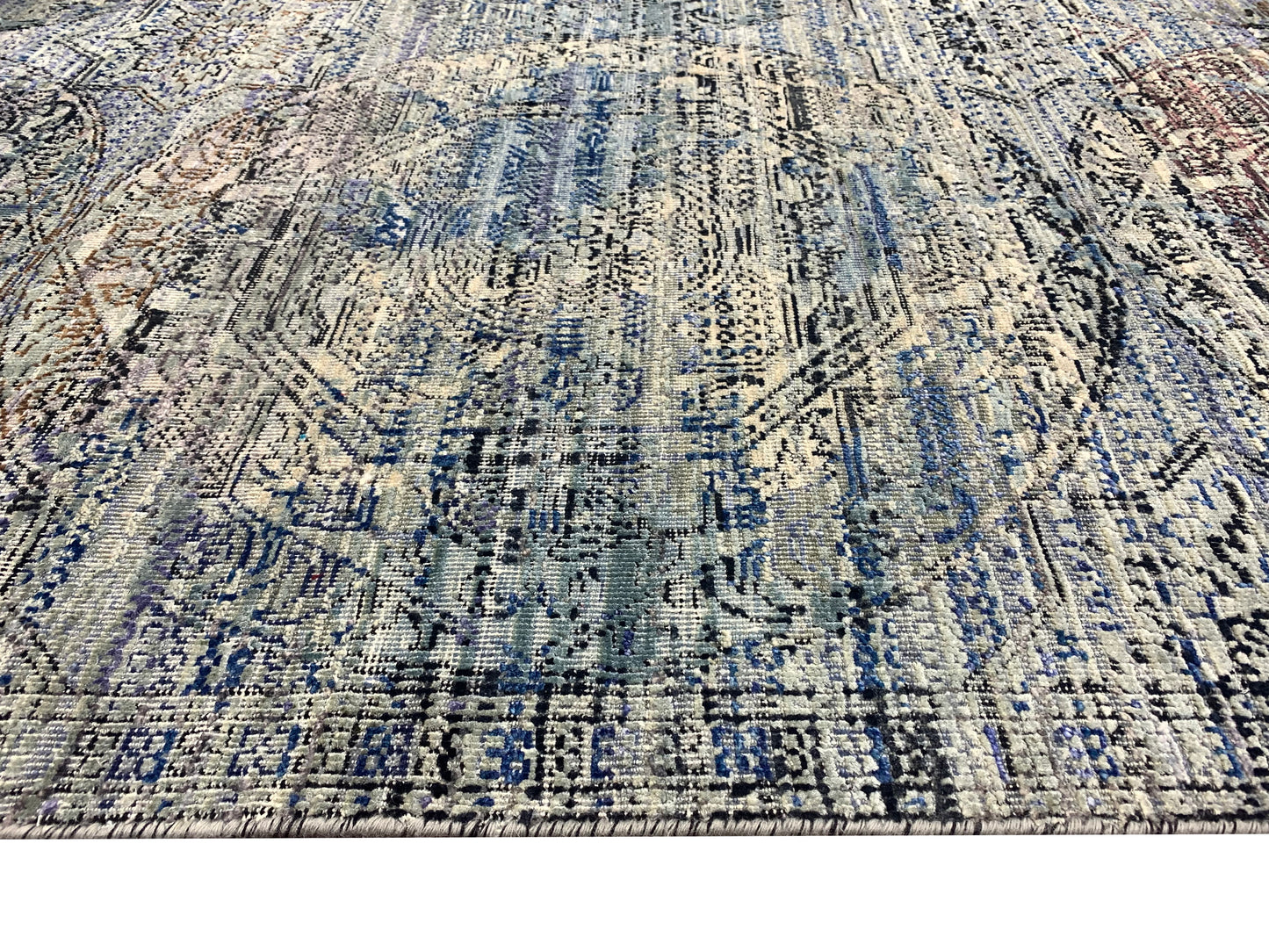 Blue Multi Silk, Wool Modern Area Rug 4.10x7.0ft 148x214Cms