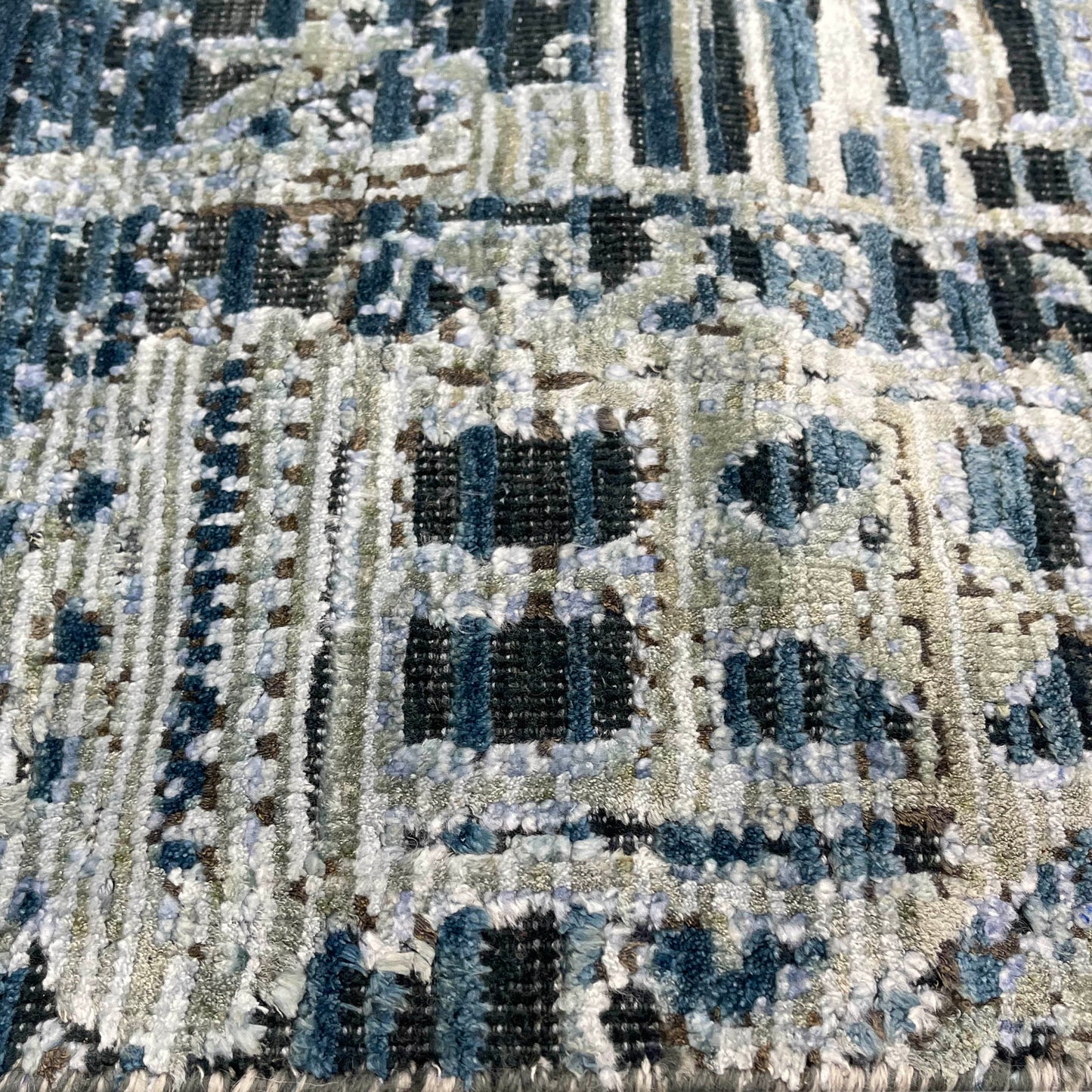 Blue, Silver Viscose and Wool Oxidized Modern Handknotted Area Rug 7.9x9.10ft 236x297Cms