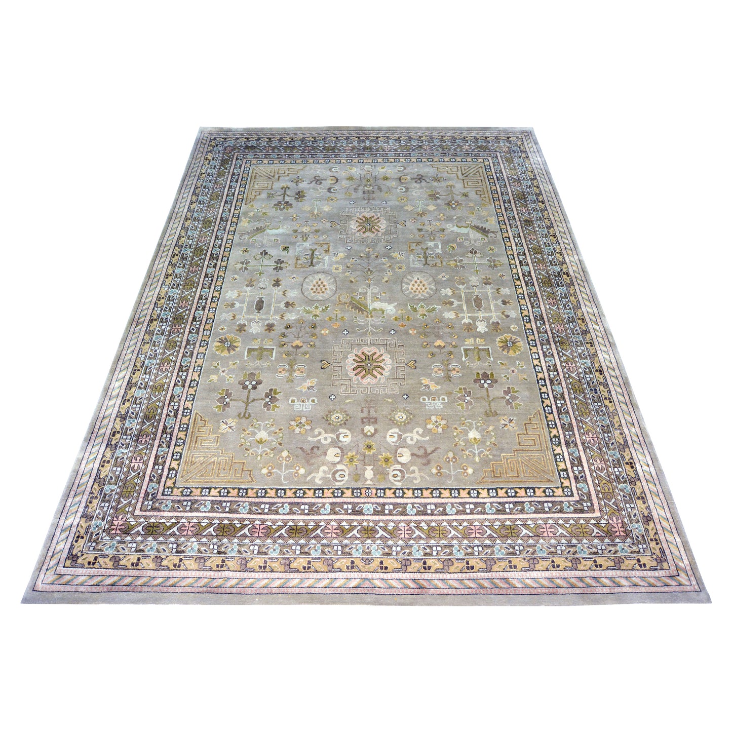 Garden, Brown, Ivory and Camel Traditional Mughal Handknotted Area Rug