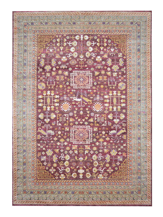 Red and Camel Silk and Wool Traditional Samarkand Handknotted Area Rug