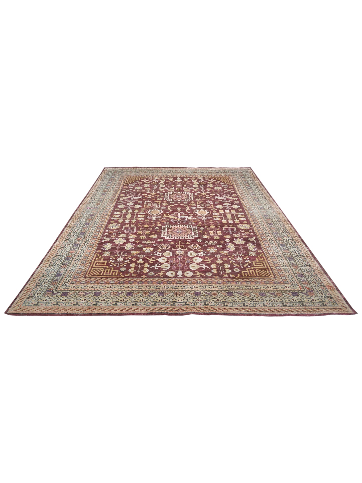 Red and Camel Silk and Wool Traditional Samarkand Handknotted Area Rug