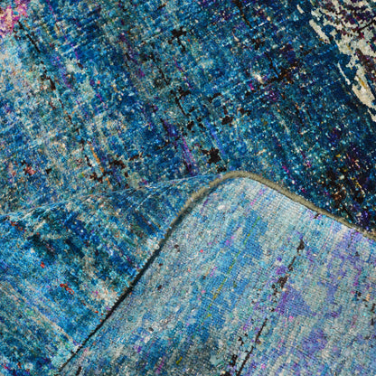 Get trendy with Aqua Blue and Multy Modern Erased Abstract Pure Silk Handknotted Area Rug - Modern Rugs available at Jaipur Oriental Rugs. Grab yours for $5940.00 today!
