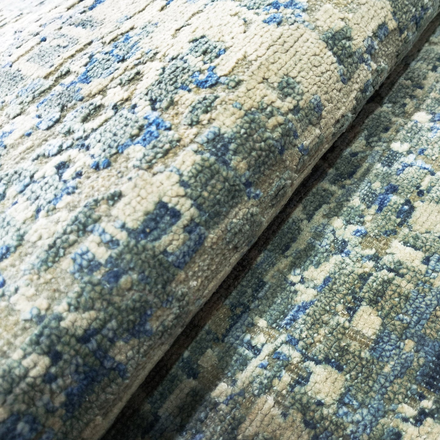Get trendy with Grey, Ivory and Blue Silk and Wool Modern Textured Handknotted Runner Rug - Modern Rugs available at Jaipur Oriental Rugs. Grab yours for $3310.00 today!