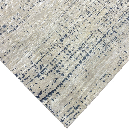 Ivory Blue Silk and Wool Modern Textured Handknotted Area Rug