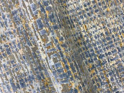 Yellow and L.Blue, Silk and Wool Oxidized Modern Handknotted 2.6x12.0Ft 75x365Cms Area Rug