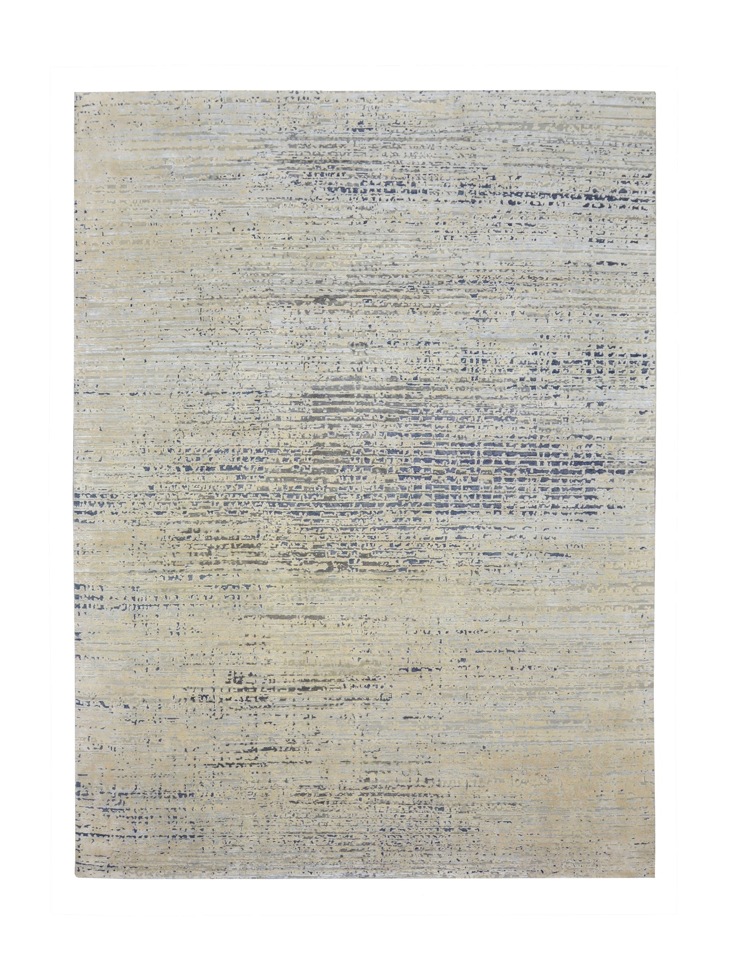 Ivory Blue, Silk Wool Oxidized Textured Modern Handknotted 8.10x12.0Ft 269x367Cms Area Rug