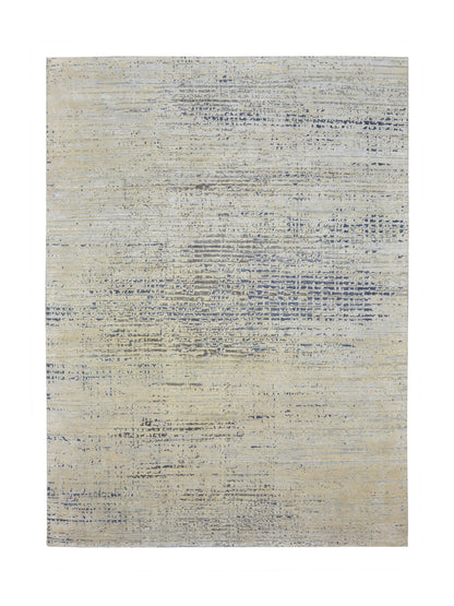 Ivory Blue, Silk Wool Oxidized Textured Modern Handknotted 8.10x12.0Ft 269x367Cms Area Rug