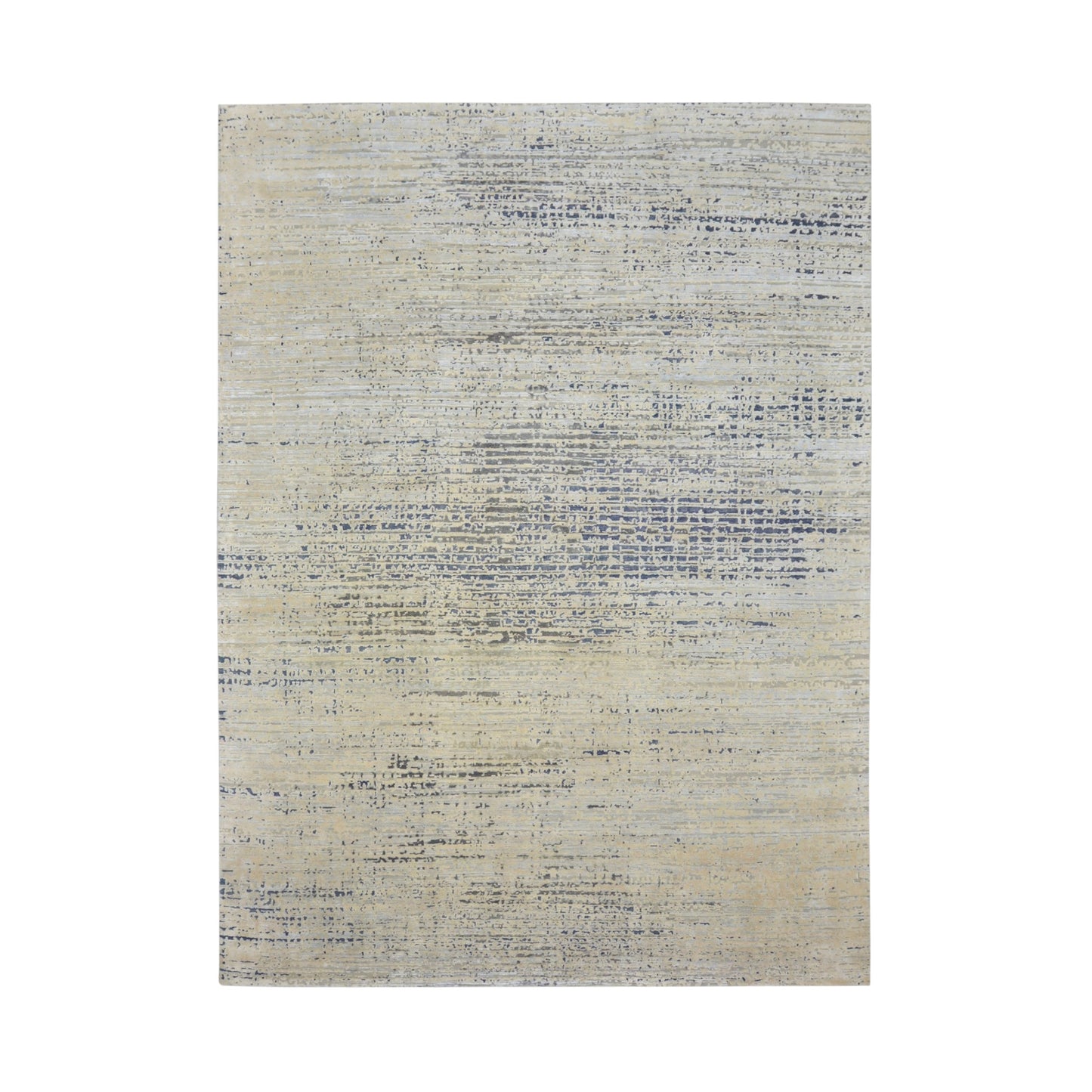 Ivory Blue, Silk Wool Oxidized Textured Modern Handknotted 8.10x12.0Ft 269x367Cms Area Rug