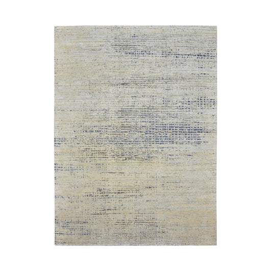 Ivory Blue, Silk Wool Oxidized Textured Modern Handknotted 8.10x12.0Ft 269x367Cms Area Rug