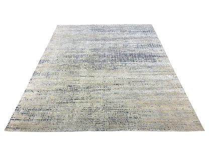 Ivory Blue, Silk Wool Oxidized Textured Modern Handknotted 8.10x12.0Ft 269x367Cms Area Rug
