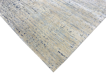 Ivory Blue, Silk Wool Oxidized Textured Modern Handknotted 8.10x12.0Ft 269x367Cms Area Rug