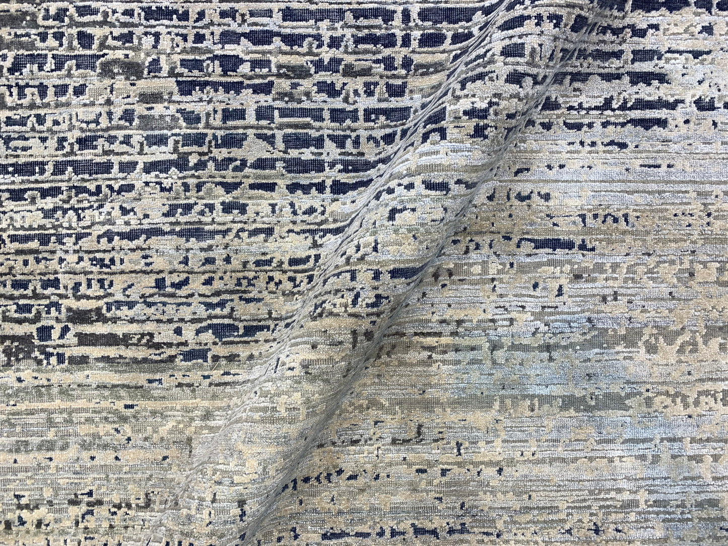 Ivory Blue, Silk Wool Oxidized Textured Modern Handknotted 8.10x12.0Ft 269x367Cms Area Rug