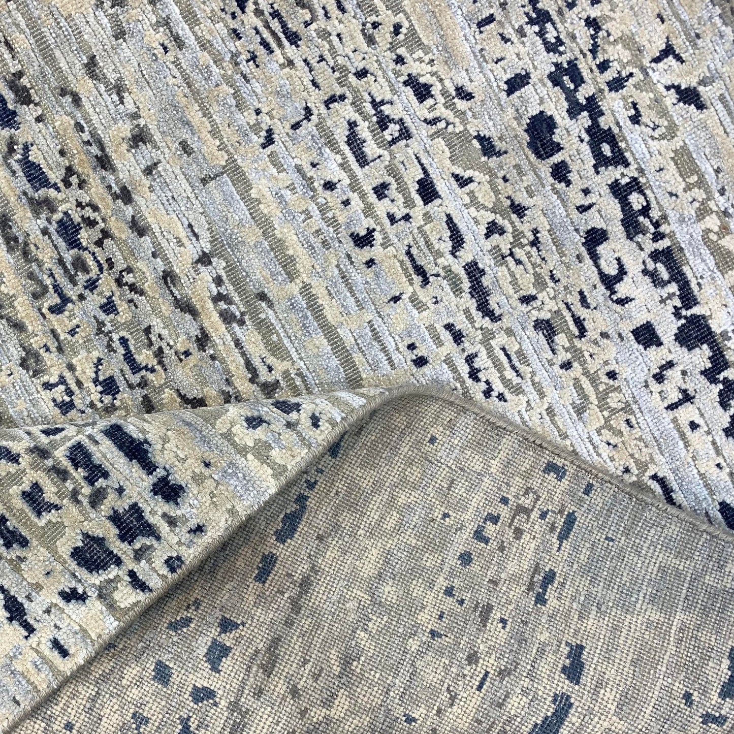 Ivory Blue, Silk Wool Oxidized Textured Modern Handknotted 8.10x12.0Ft 269x367Cms Area Rug
