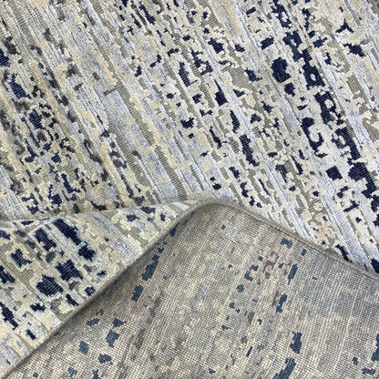 Ivory Blue, Silk Wool Oxidized Textured Modern Handknotted 8.10x12.0Ft 269x367Cms Area Rug
