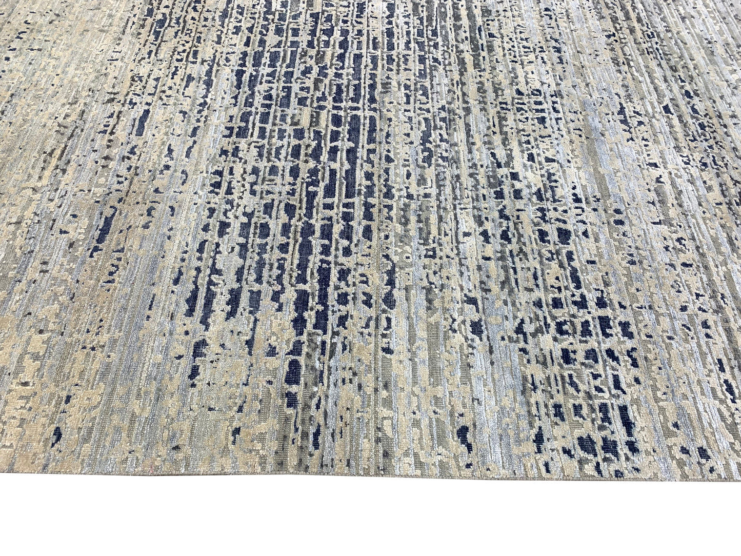 Ivory Blue, Silk Wool Oxidized Textured Modern Handknotted 8.10x12.0Ft 269x367Cms Area Rug