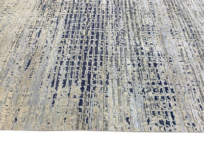 Ivory Blue, Silk Wool Oxidized Textured Modern Handknotted 8.10x12.0Ft 269x367Cms Area Rug