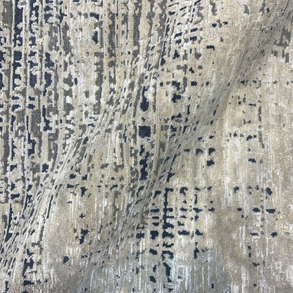 Ivory and Navy Blue, Silk Wool Oxidized Textured Modern Handknotted 8.11x12.0ft 271x365Cms Area Rug