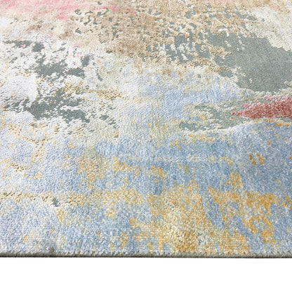 Grey, Blue and Multy Modern Abstract Blended Silk Handknotted Area Rug