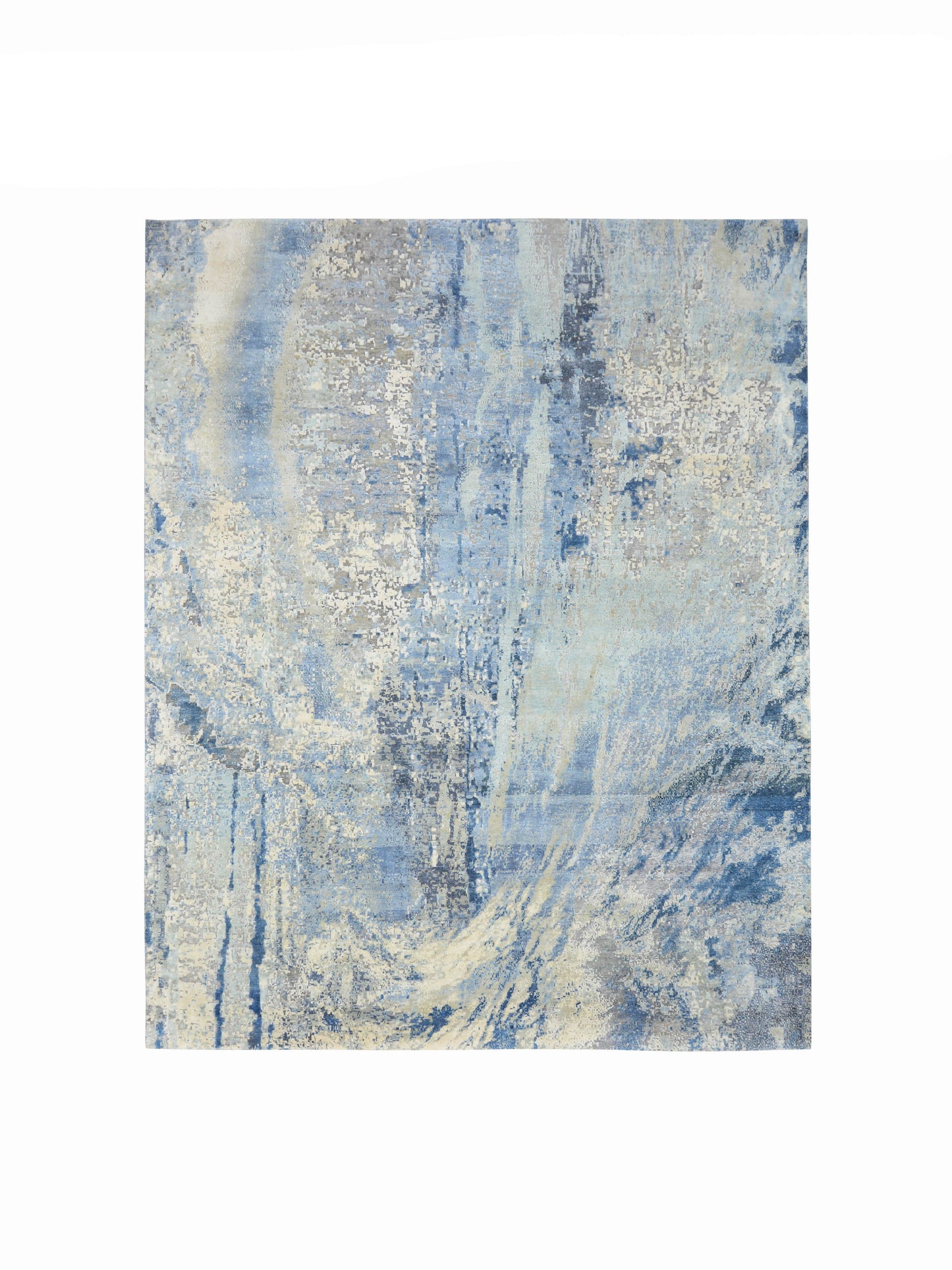 Grey and Ivory Silk and Wool Modern Textured Handknotted 7.11x10.4Ft 242x305Cms Area Rug