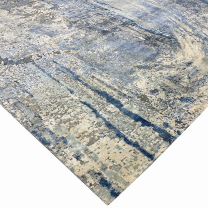 Grey and Ivory Silk and Wool Modern Textured Handknotted 7.11x10.4Ft 242x305Cms Area Rug