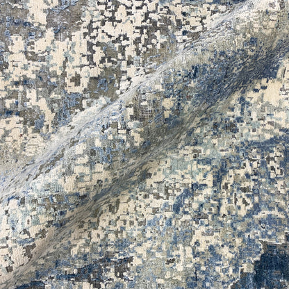 Grey and Ivory Silk and Wool Modern Textured Handknotted 7.11x10.4Ft 242x305Cms Area Rug