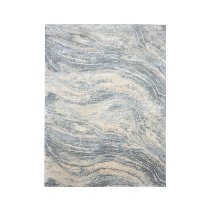 Beige and Grey Silk and Wool Modern Abstract Handknotted 8.11x12.0Ft 273x367Cms Area Rug