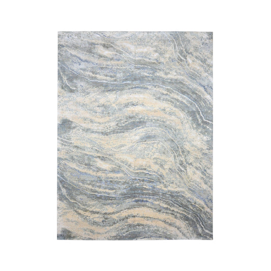 Beige and Grey Silk and Wool Modern Abstract Handknotted 8.11x12.0Ft 273x367Cms Area Rug