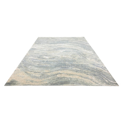 Beige and Grey Silk and Wool Modern Abstract Handknotted Area Rug