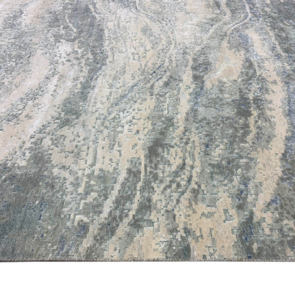 Beige and Grey Silk and Wool Modern Abstract Handknotted Area Rug