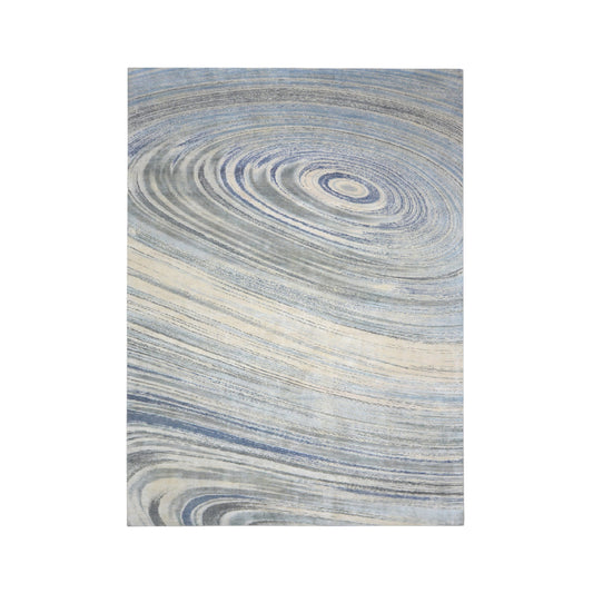 Grey and Blue Silk and Wool Modern Abstract Handknotted 8.11x12.2Ft 273x372Cms Area Rug