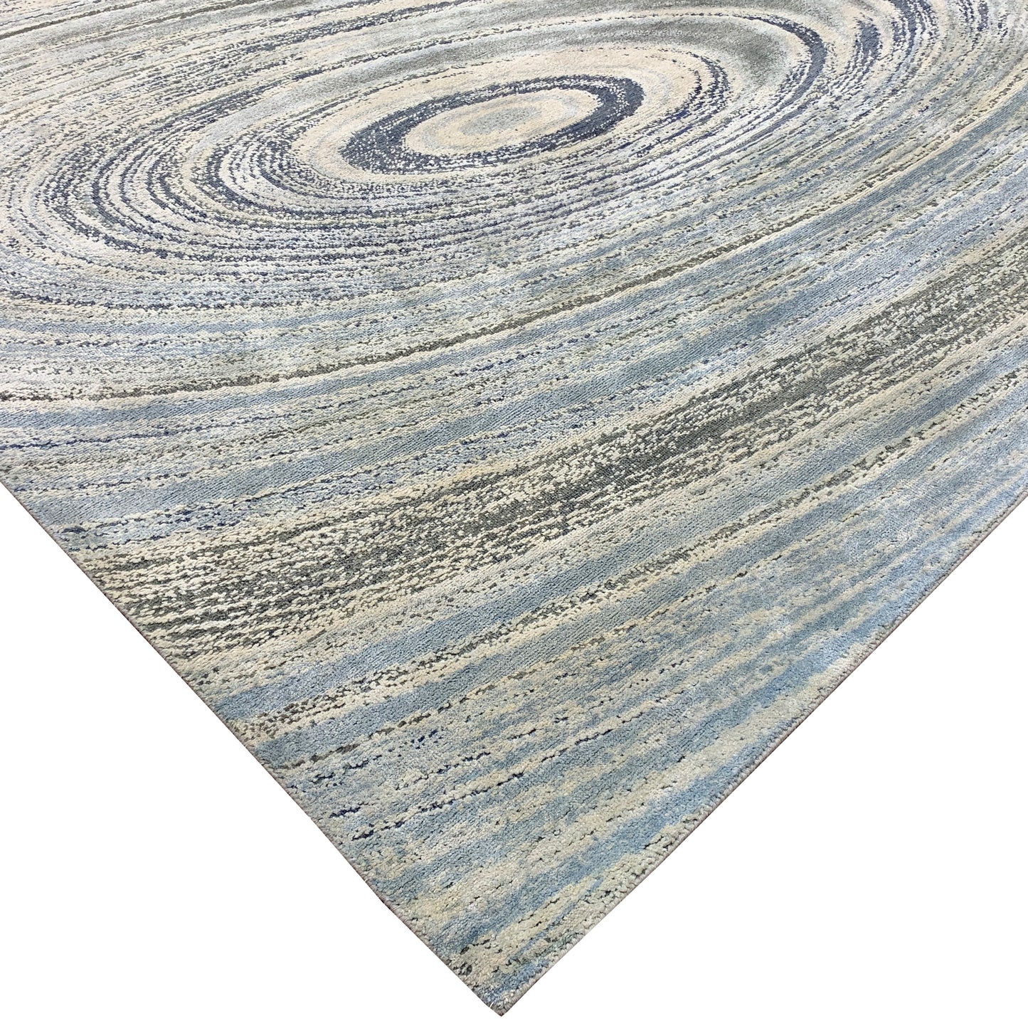 Grey and Blue Silk and Wool Modern Abstract Handknotted Area Rug