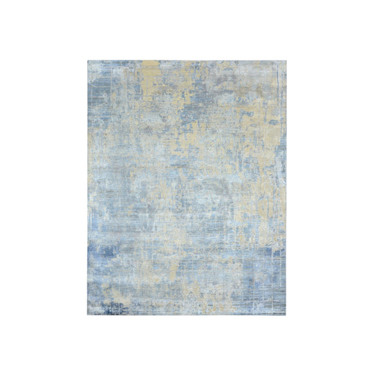 Beige Grey, Silk Wool Oxidized Modern Handknotted 7.11x10.4Ft 242x305Cms Area Rug
